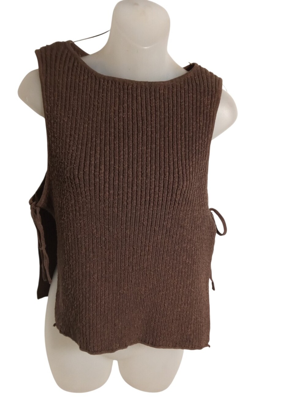 Women’s Brown Ribbed Knit Side-Tie Tank Top
